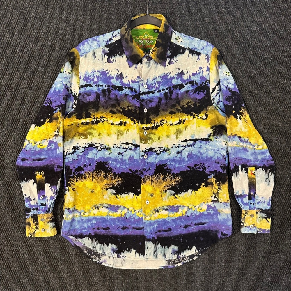 Robert Graham Silk Road Shirt Mens S Multicolor Abstract Jacquard Long Sleeve